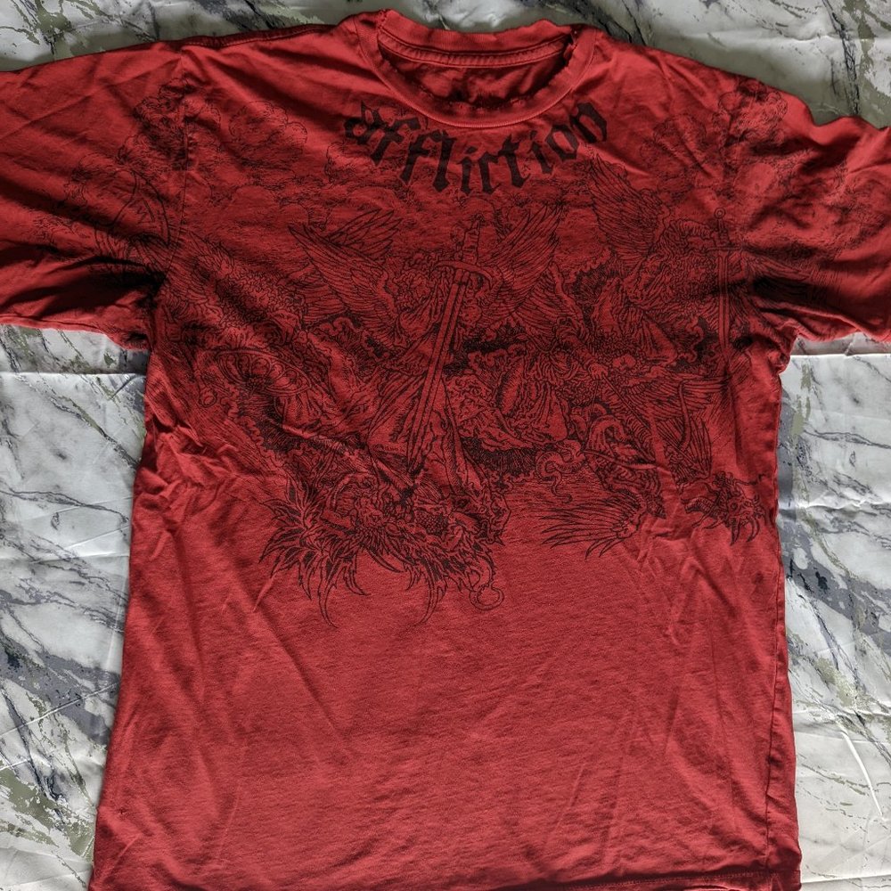 OG Vintage Affliction Shirt: Red Judgement Angel (Small)